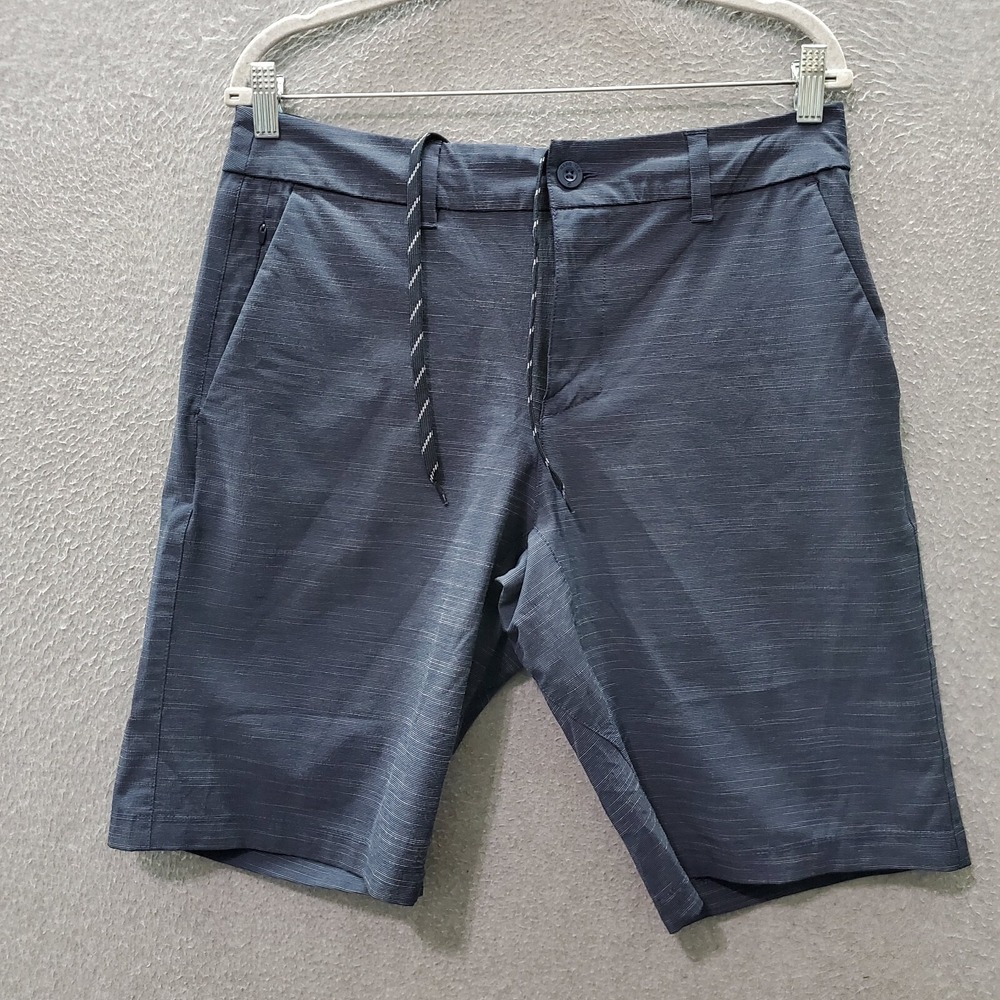 Hang‎ Ten Men Shorts 32 Blue Pinstriped Chino Drawstring Pockets Logo 11" Inseam